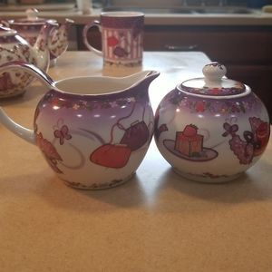 Tea Time Paul Cardew Design Red Hat Society Porcelain Sugar w/Lid & Creamer Set